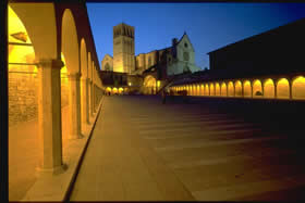 The Basilica of S.Francesco - the open gallery - night view - Credit - APT Umbria